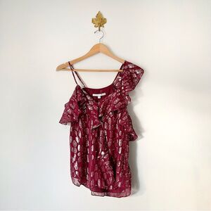 Veronica Beard Maroon Metallic Silk Camisole top preowned size 8